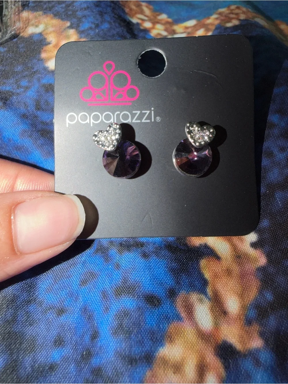 paparazzi Silver Heart and Purple Crystal Studs